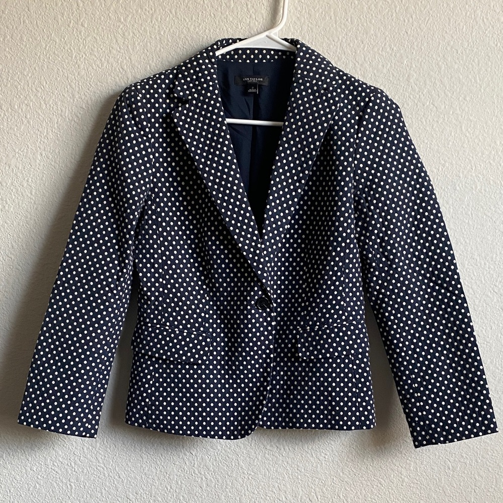 Ann Taylor Navy and White Polka Dot Blazer